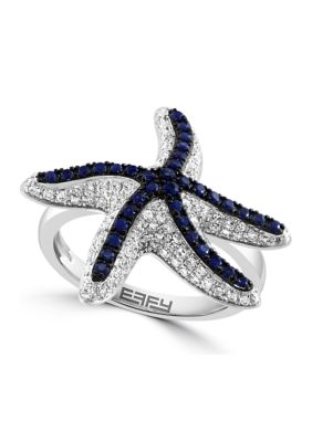 Effy 1/2 Ct. T.w. Diamond And Natural Sapphire Starfish Ring In 14K White Gold