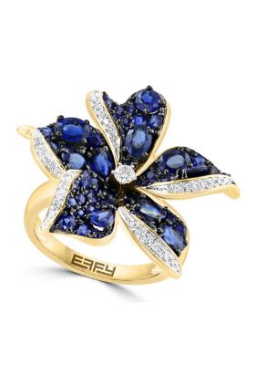 Effy 14K Yellow Gold Diamond Sapphire Flower Ring
