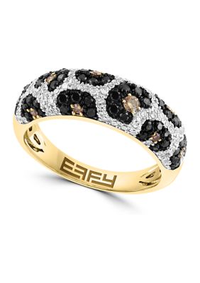 Effy 7/8 Ct. T.w. Black Diamond, Espresso Diamond, Panther Print Ring In 14K Yellow Gold Diamond