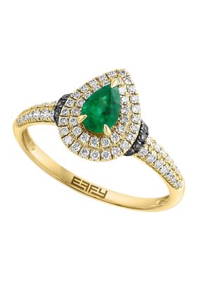 Effy 1/3 Ct. T.w. Diamond, Espresso Diamond, Natural Emerald Pear Ring In 14K Yellow Gold, 7 -  0191120806631