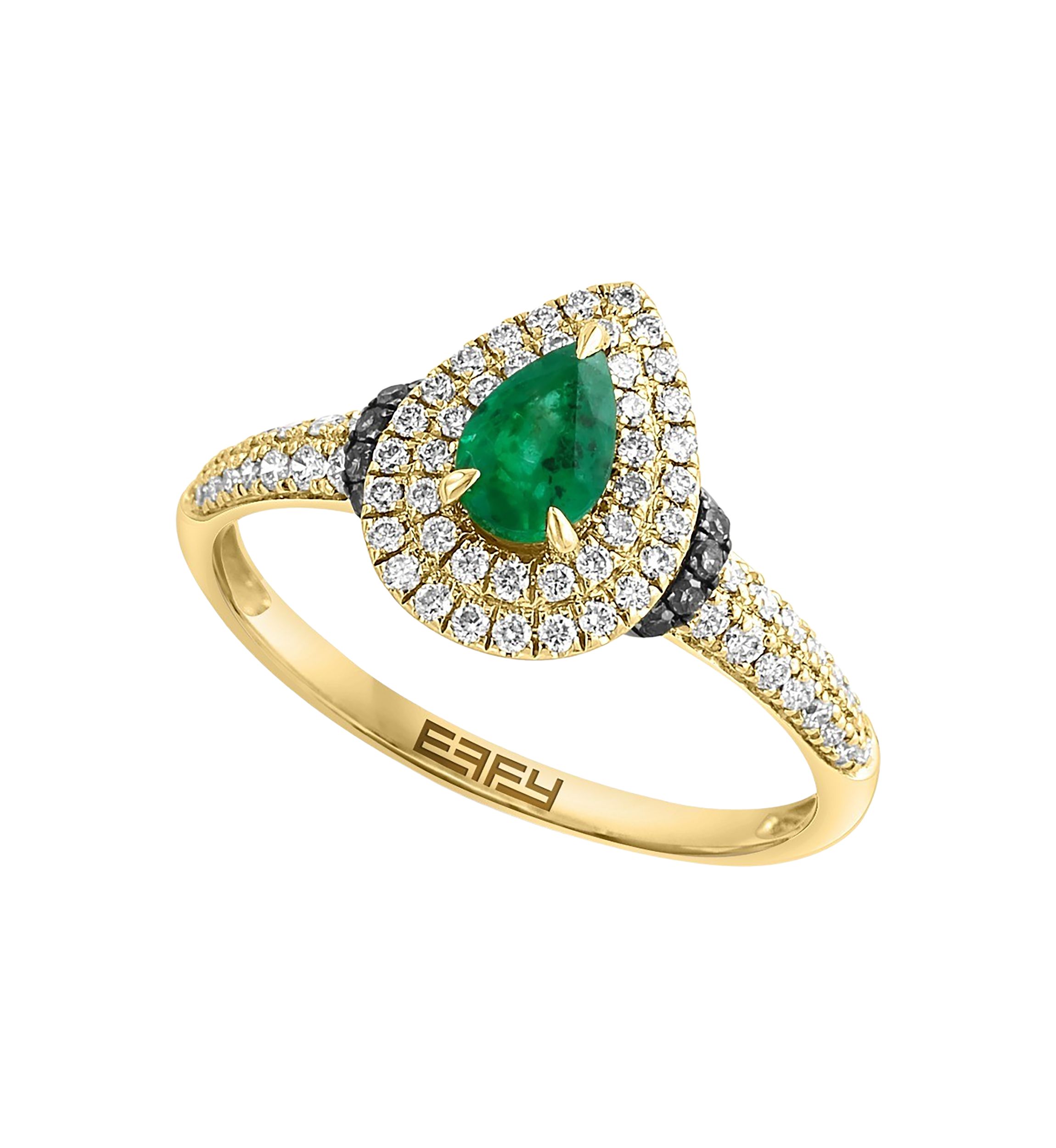 1/3 ct. t.w. Diamond, Espresso Diamond, Natural Emerald Pear Ring in 14K Yellow Gold 