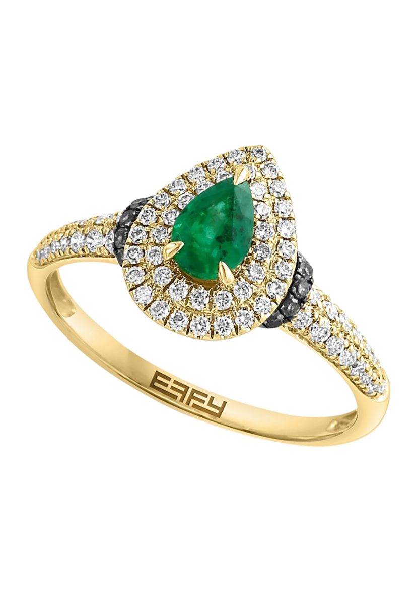 1/3 ct. t.w. Diamond, Espresso Diamond, Natural Emerald Pear Ring in 14K Yellow Gold 