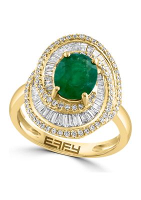 Effy 3/4 Ct. T.w. Diamond And Natural Emerald Ring In 14K Yellow Gold