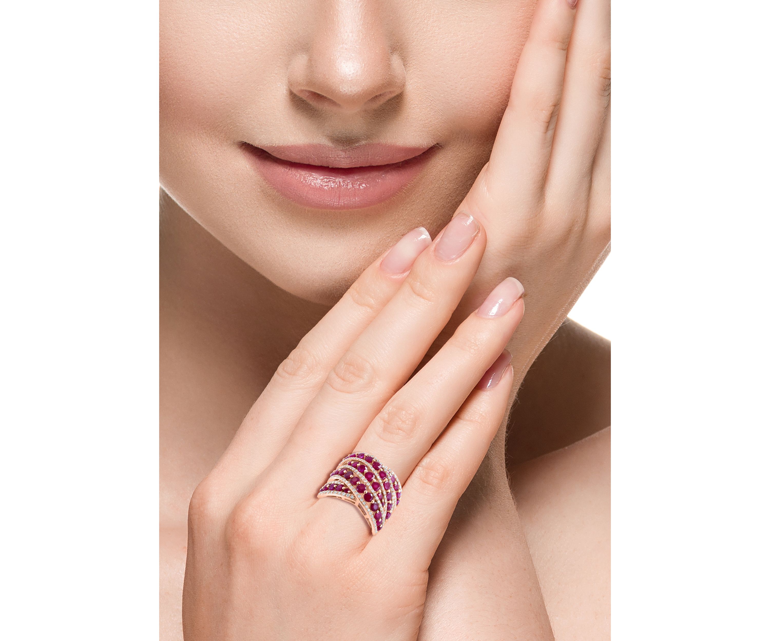 14K Rose Gold Diamond Ruby Ring 