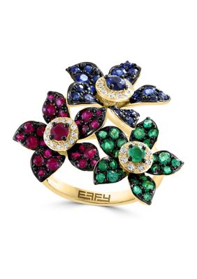 Effy 1/8 Ct. T.w. Emerald, 1/2 Ct. T.w. Ruby, 5/8 Ct. T.w. Sapphire, 3/4 Ct. T.w. Diamond Ring In 14K Yellow Gold, 7 -  0191120833033