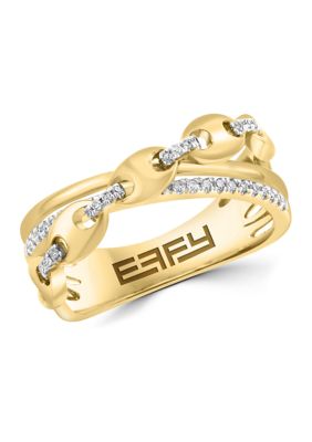 Effy 1/6 ct. t.w. Diamond Crossover Ring in 14K Yellow Gold, Silver, 7 -  0191120980157