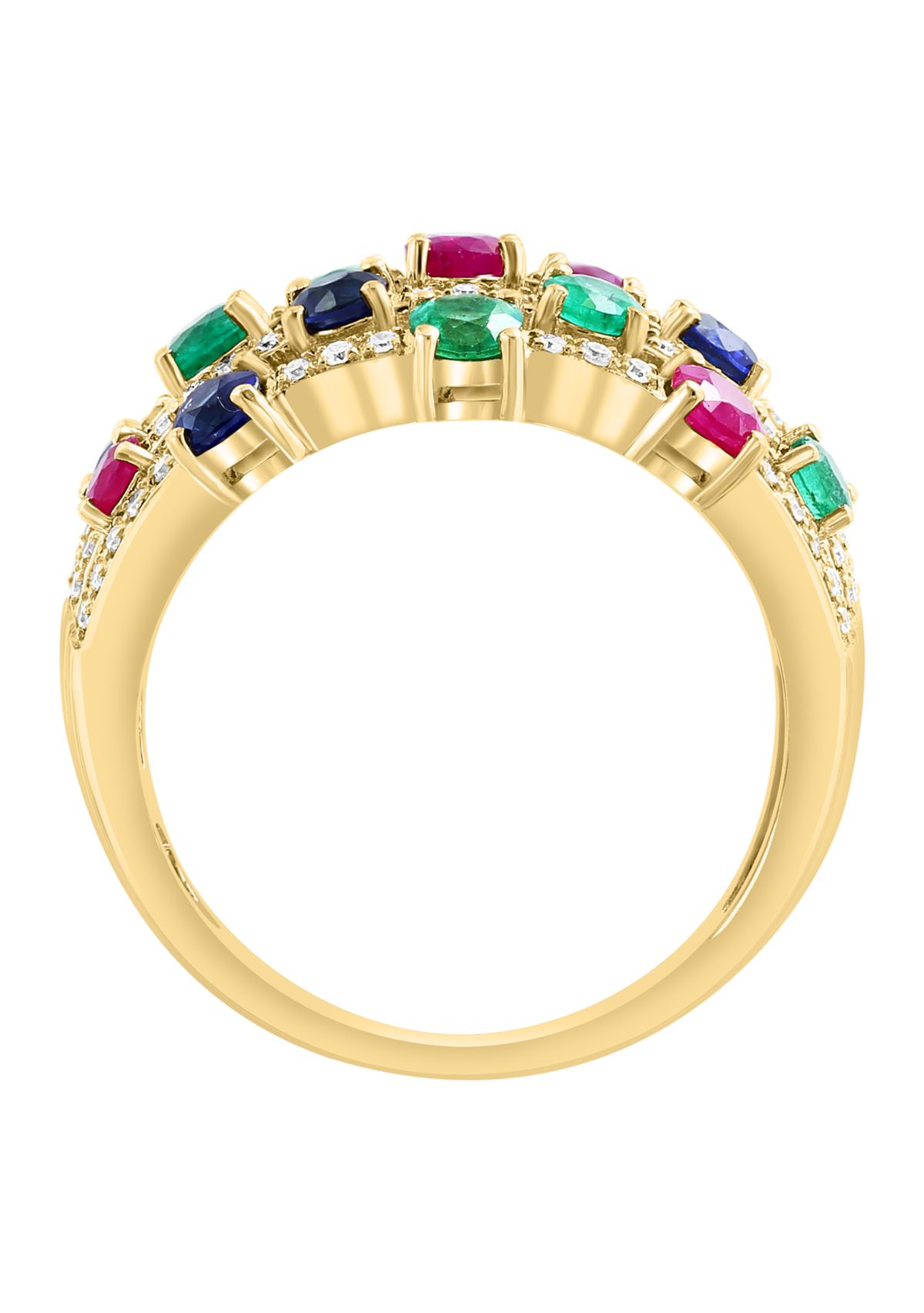 1/3 ct. t.w. Emerald, 3/4 ct. t.w. Diamond, Ruby, Sapphire Multi Stack Ring in 14K Yellow Gold
