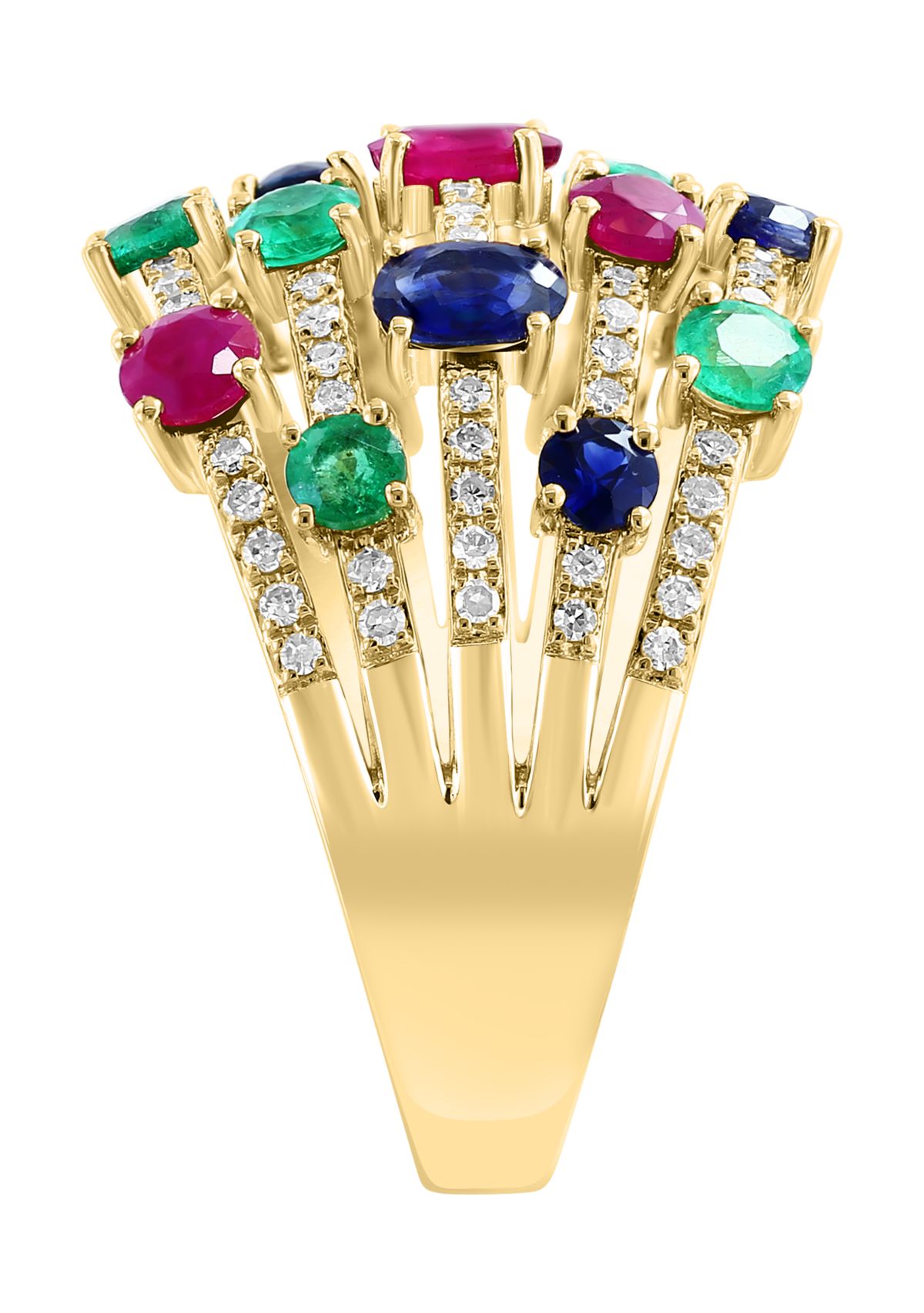 1/3 ct. t.w. Emerald, 3/4 ct. t.w. Diamond, Ruby, Sapphire Multi Stack Ring in 14K Yellow Gold