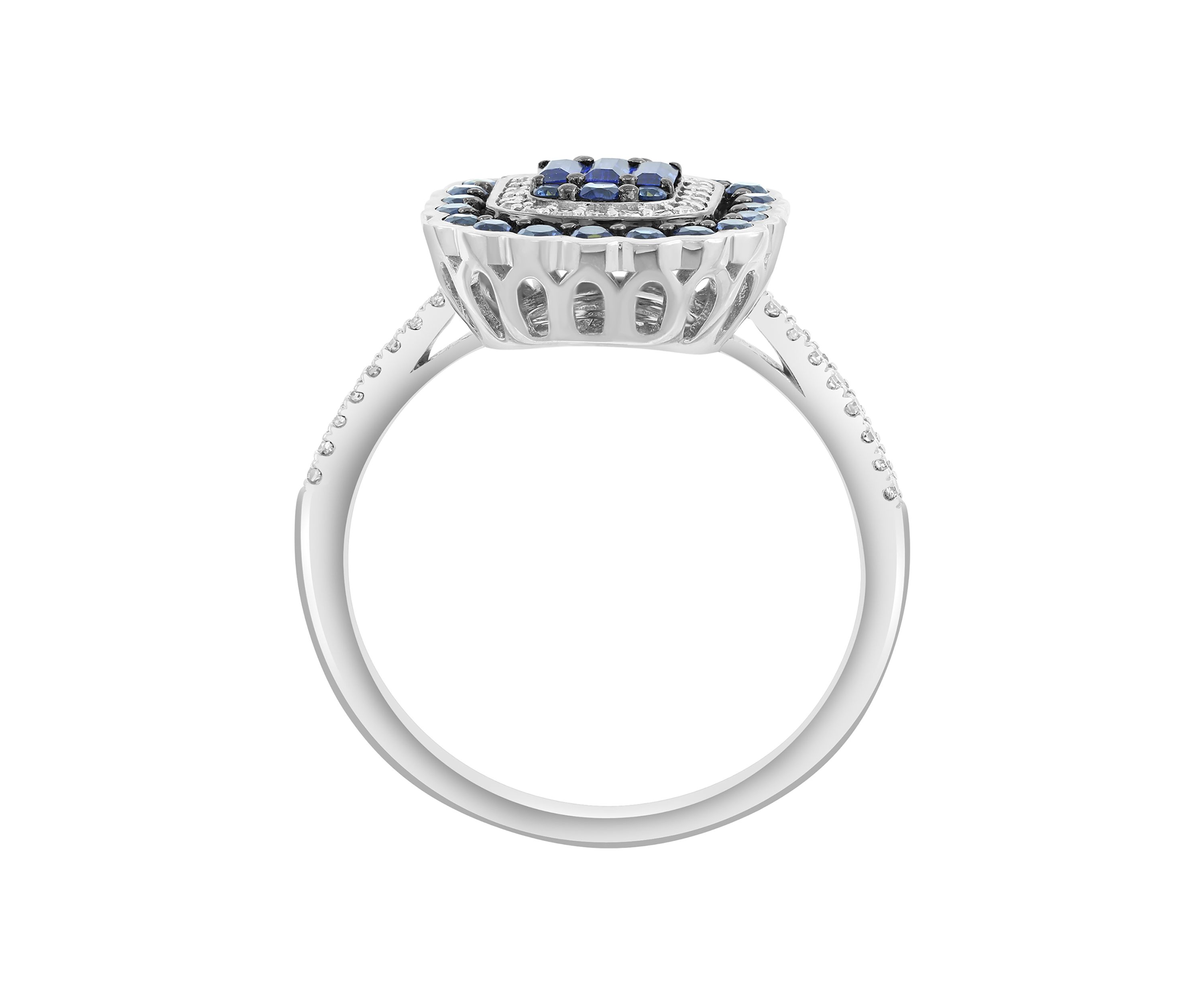 14K White Gold Diamond Sapphire Ring 