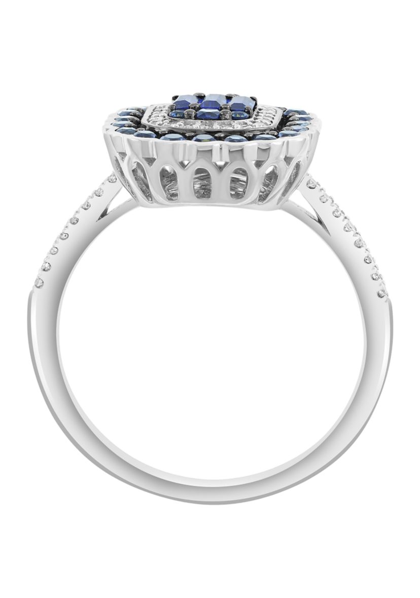 14K White Gold Diamond Sapphire Ring 