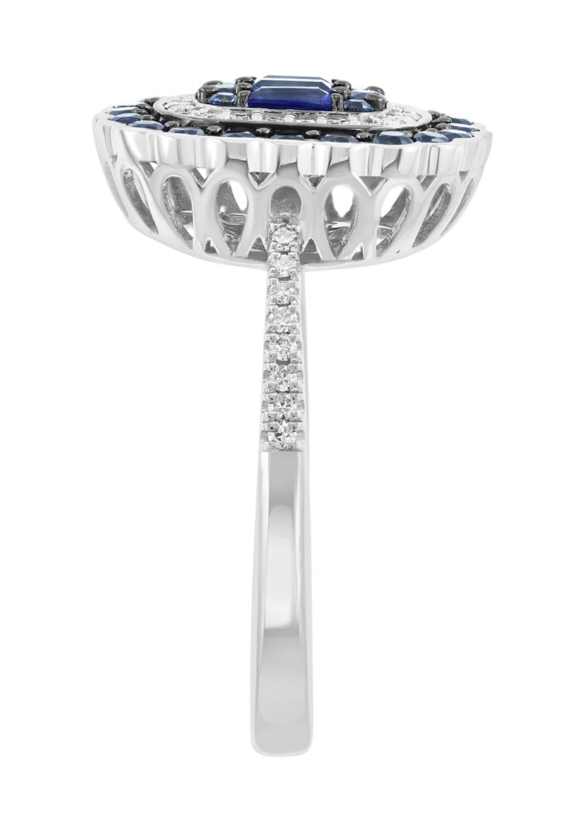14K White Gold Diamond Sapphire Ring 