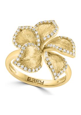 Effy 1/3 Ct. T.w. Diamond Flower Ring In 14K Yellow Gold