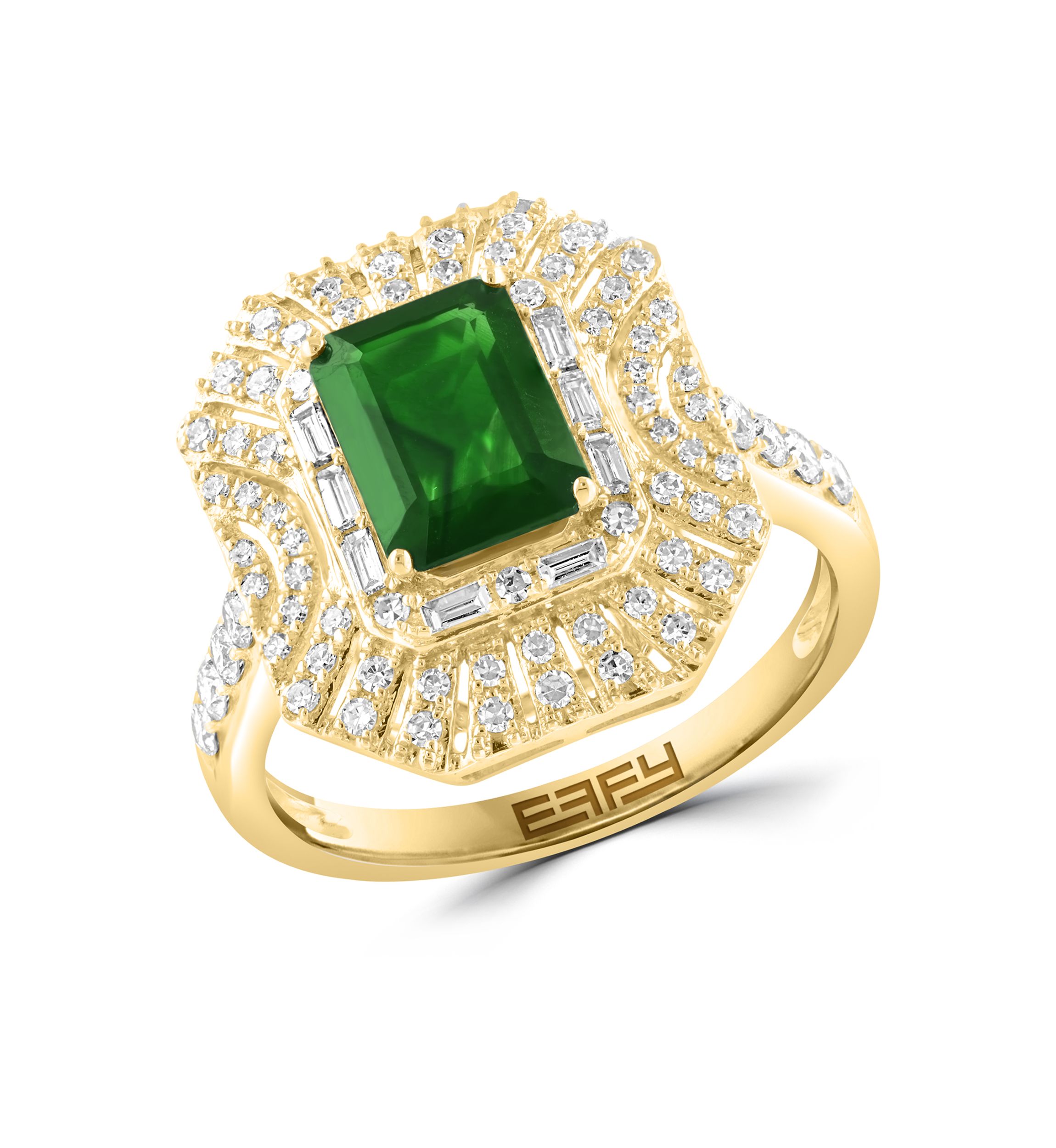 14K Yellow Gold Diamond & Emerald Ring