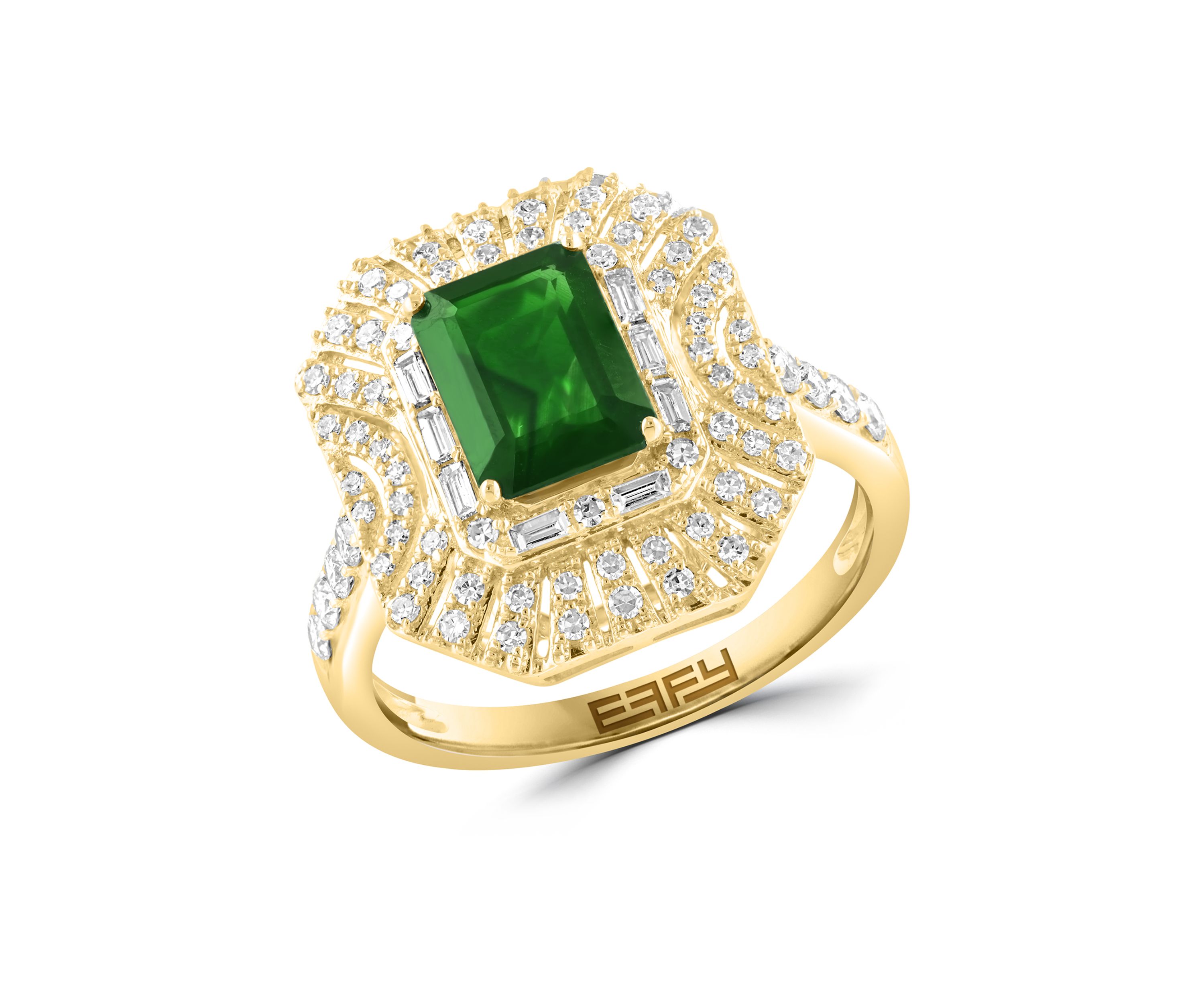 14K Yellow Gold Diamond & Emerald Ring
