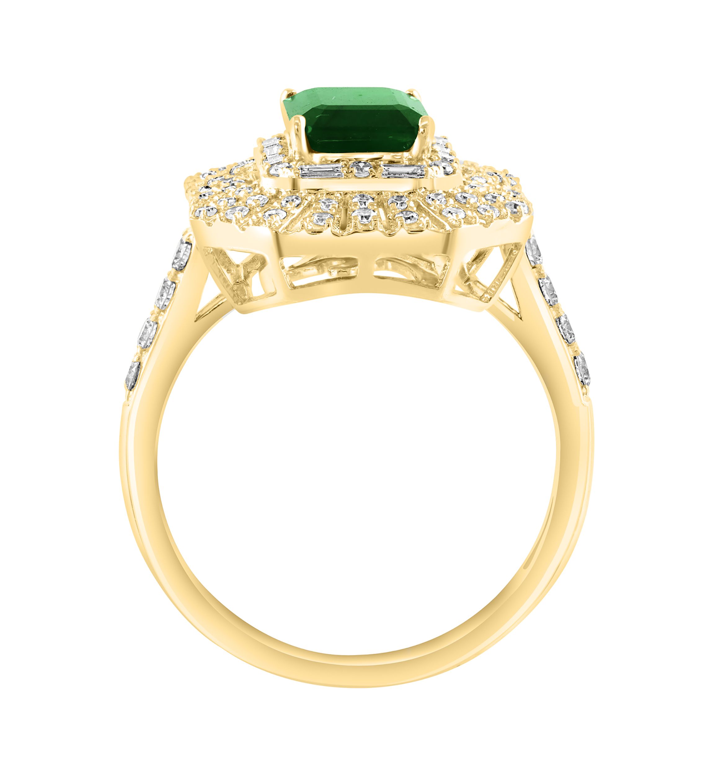 14K Yellow Gold Diamond & Emerald Ring