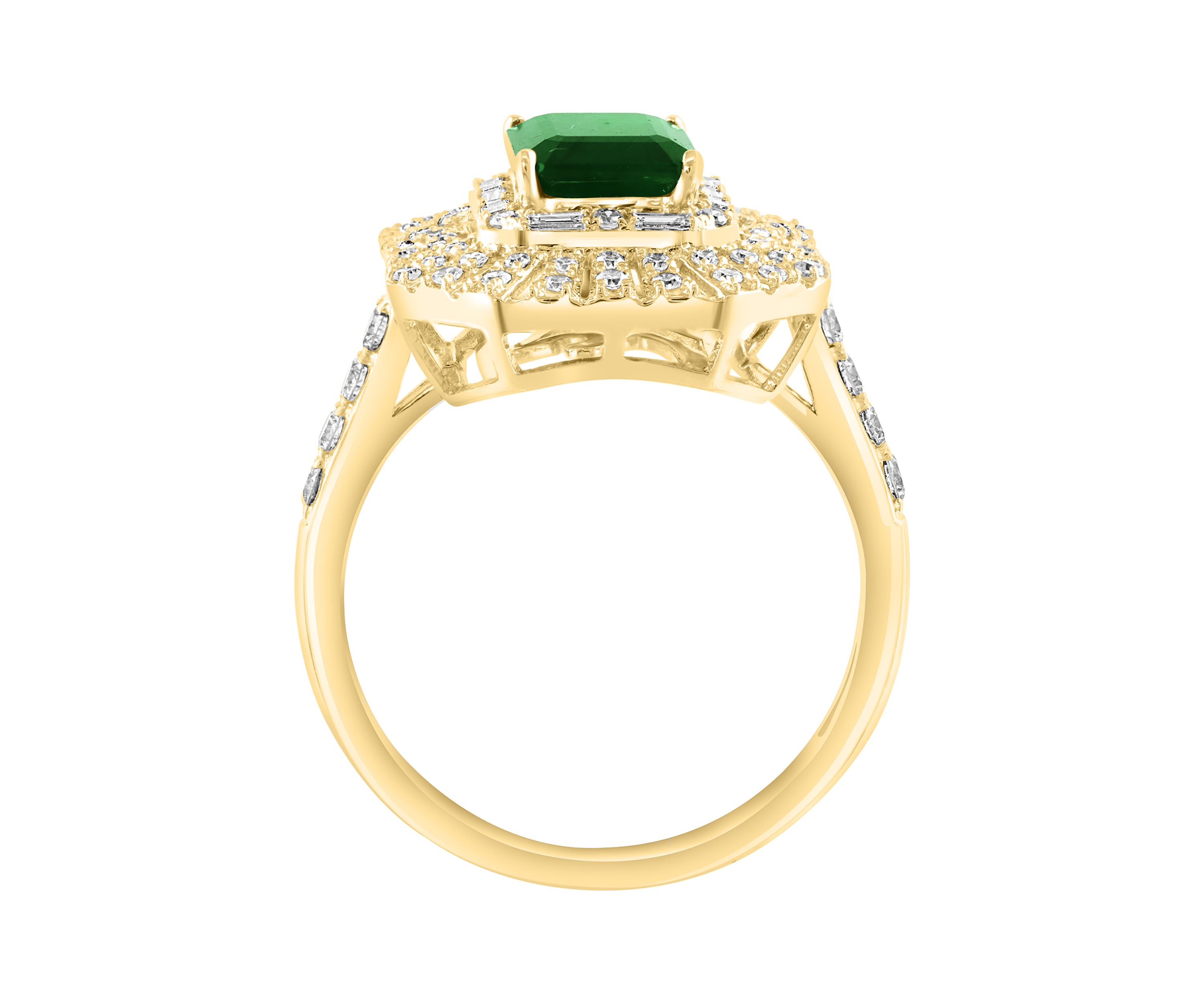 14K Yellow Gold Diamond & Emerald Ring