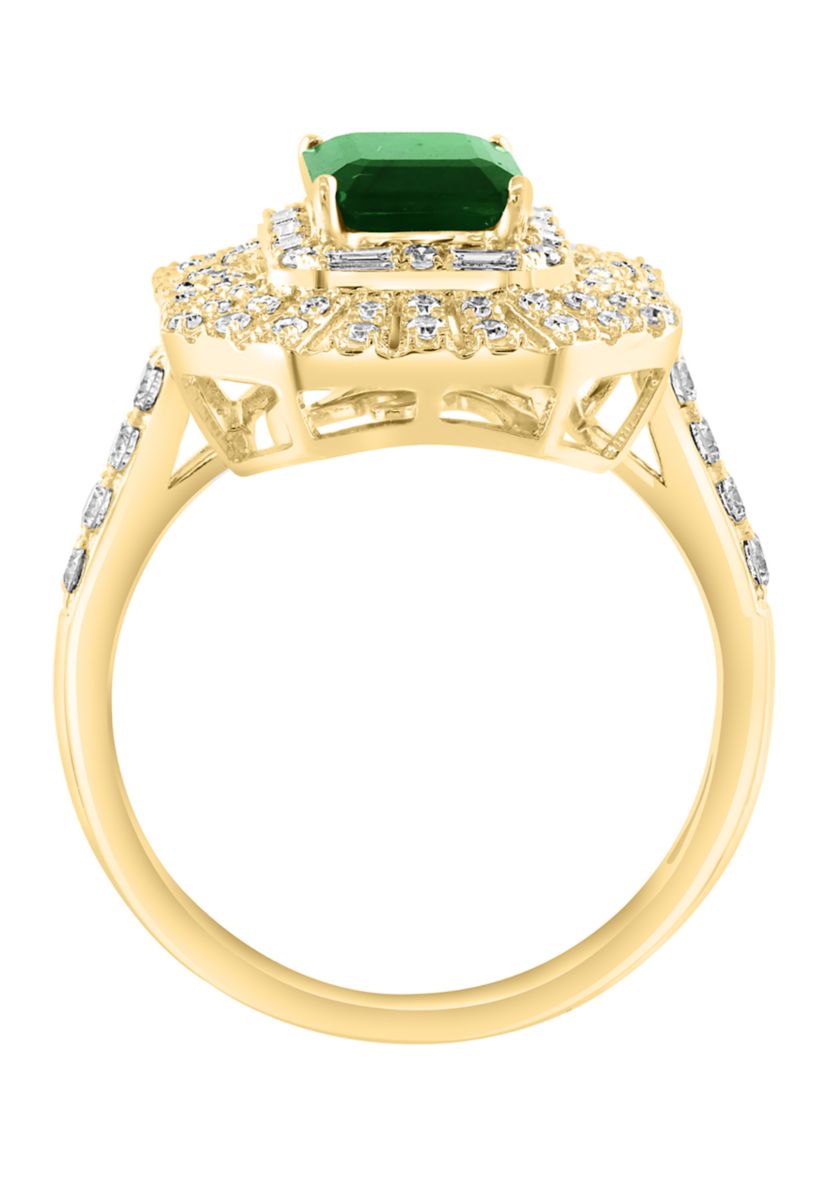 14K Yellow Gold Diamond & Emerald Ring