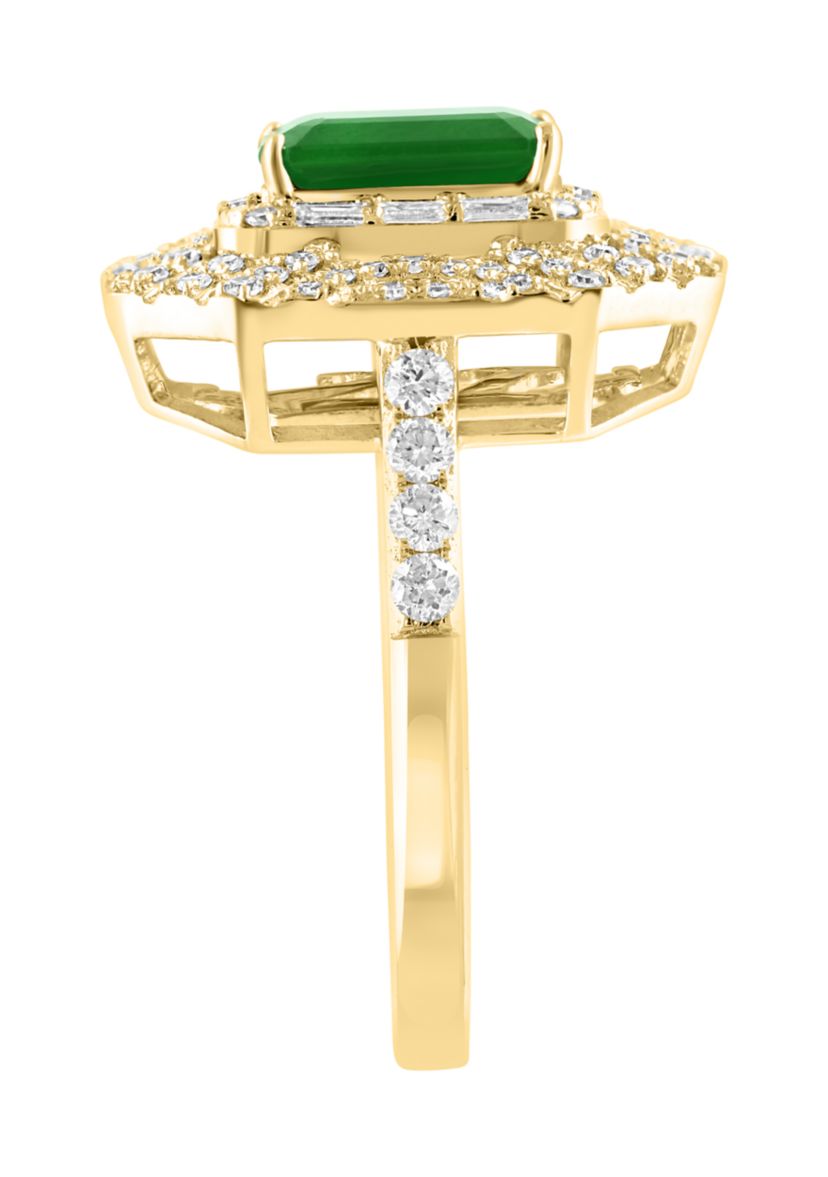 14K Yellow Gold Diamond & Emerald Ring