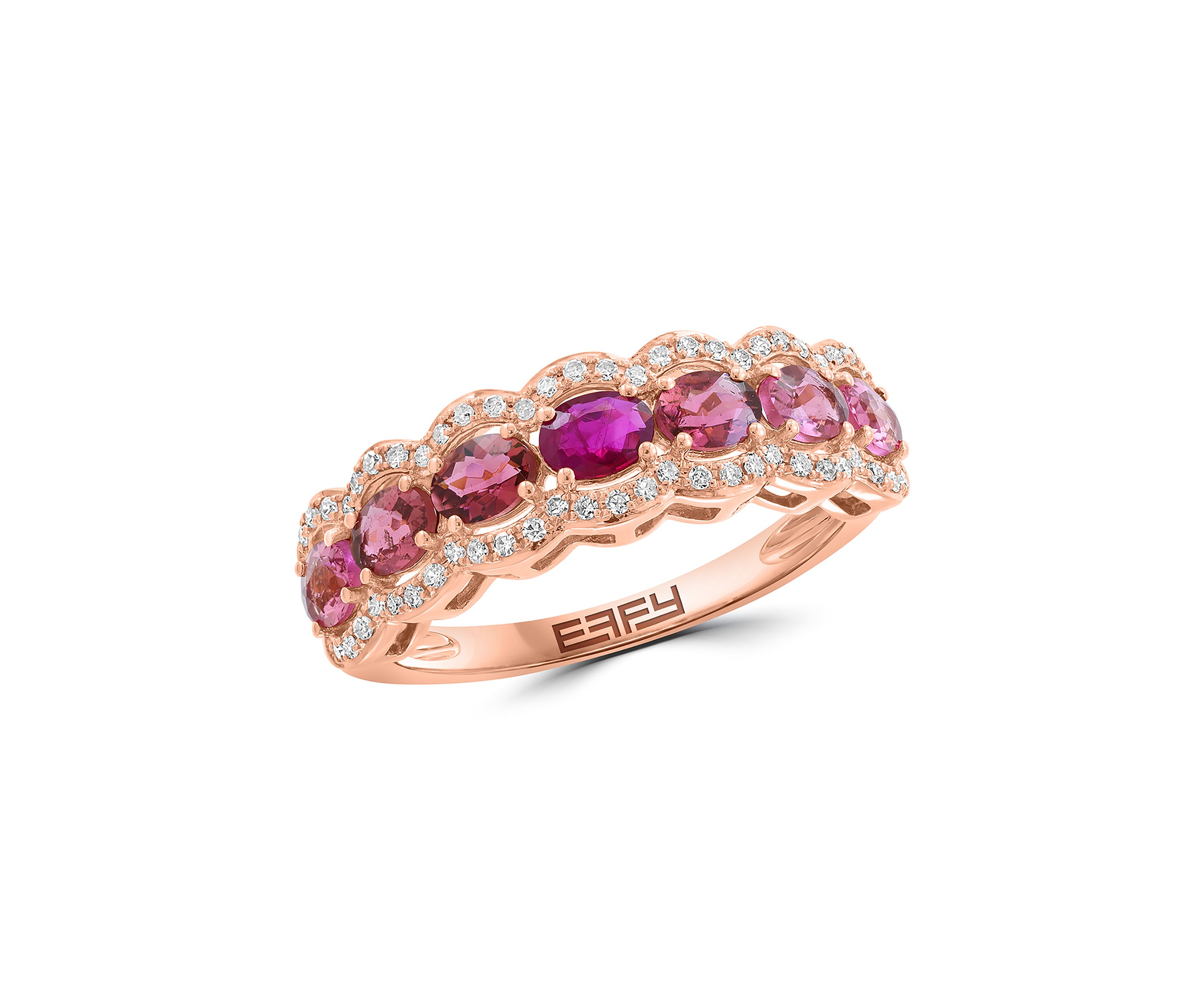 1/6 ct. t.w. Diamond, Ruby, Pink Tourmaline Ring in 14K Rose Gold