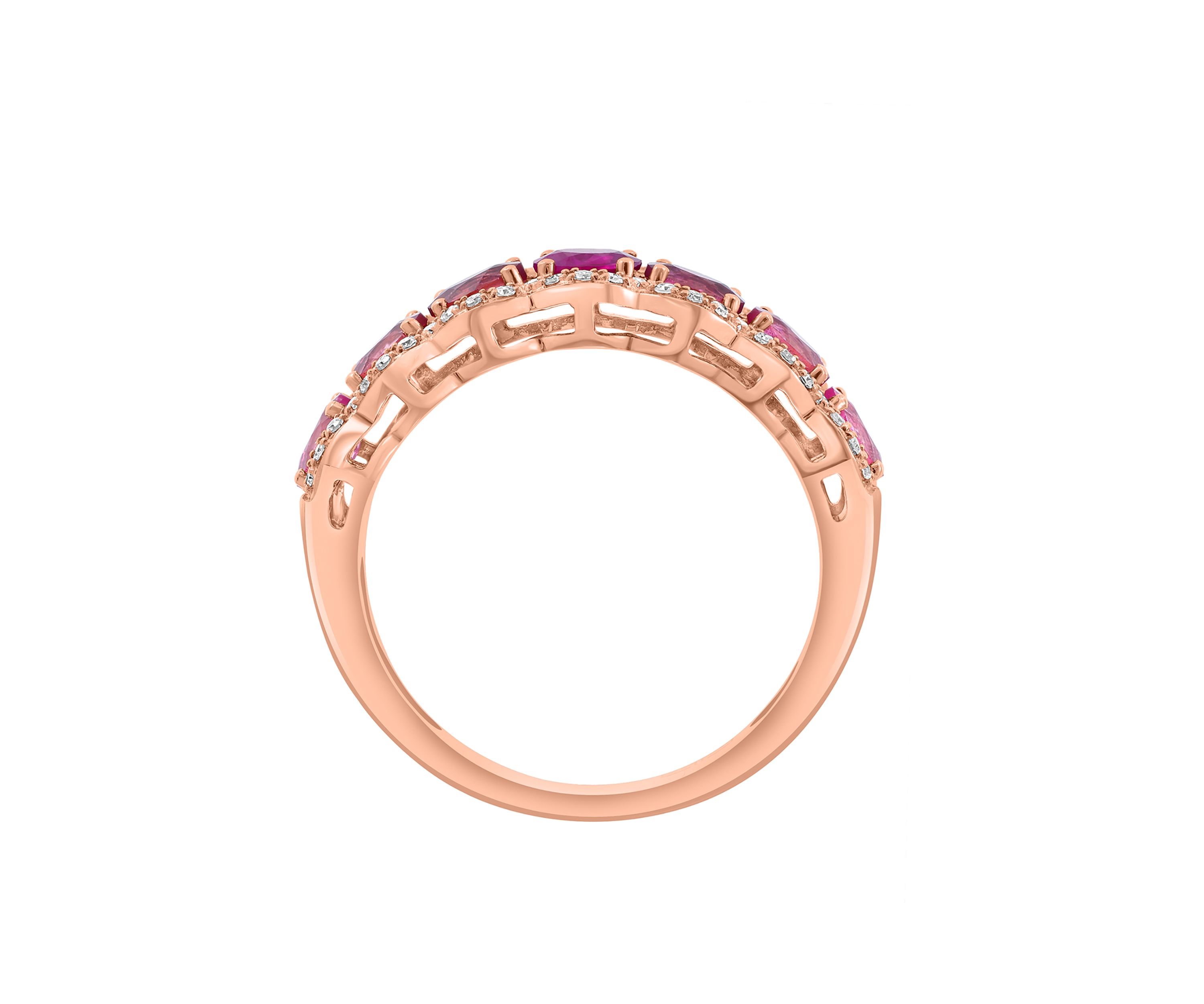 1/6 ct. t.w. Diamond, Ruby, Pink Tourmaline Ring in 14K Rose Gold