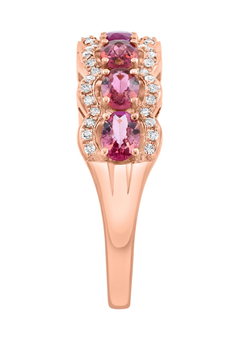 1/6 ct. t.w. Diamond, Ruby, Pink Tourmaline Ring in 14K Rose Gold