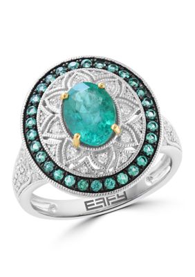 Effy Sterling Silver Diamond and Natural Emerald Ring, 7