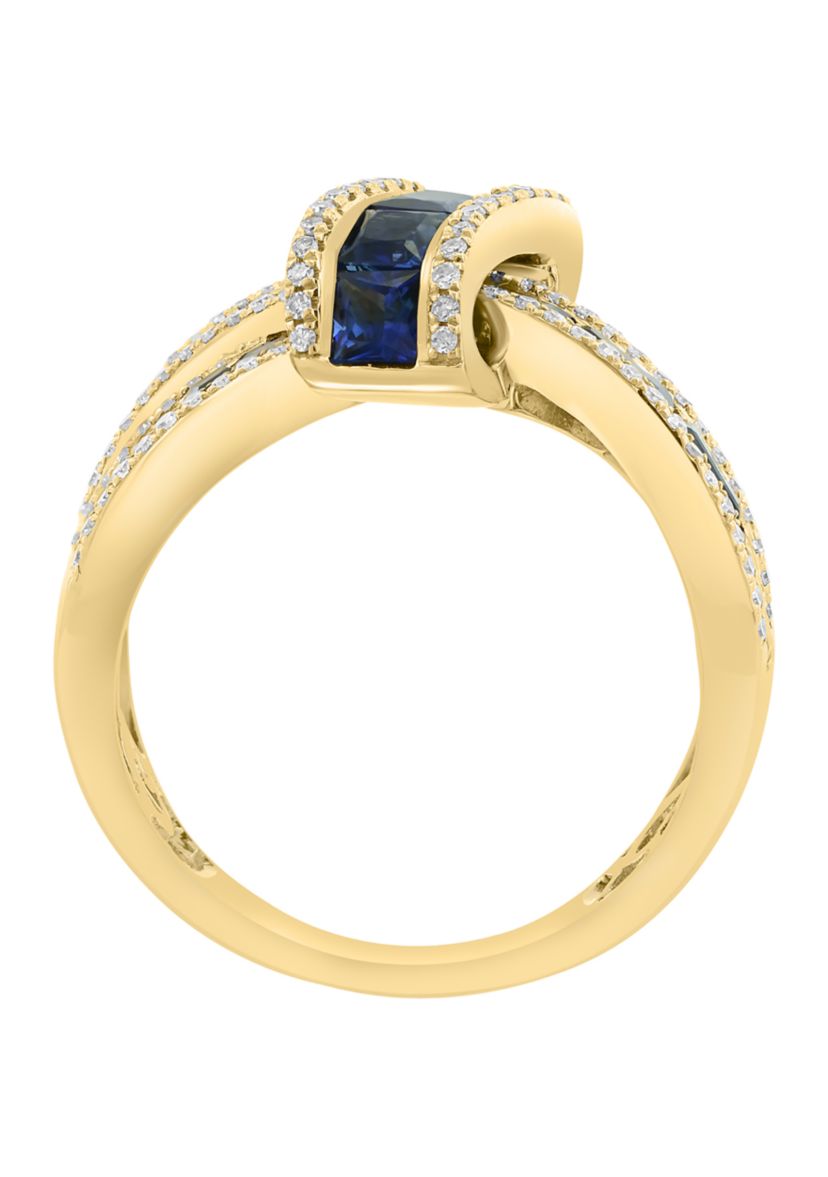 14K Yellow Gold Diamond Sapphire Ring 