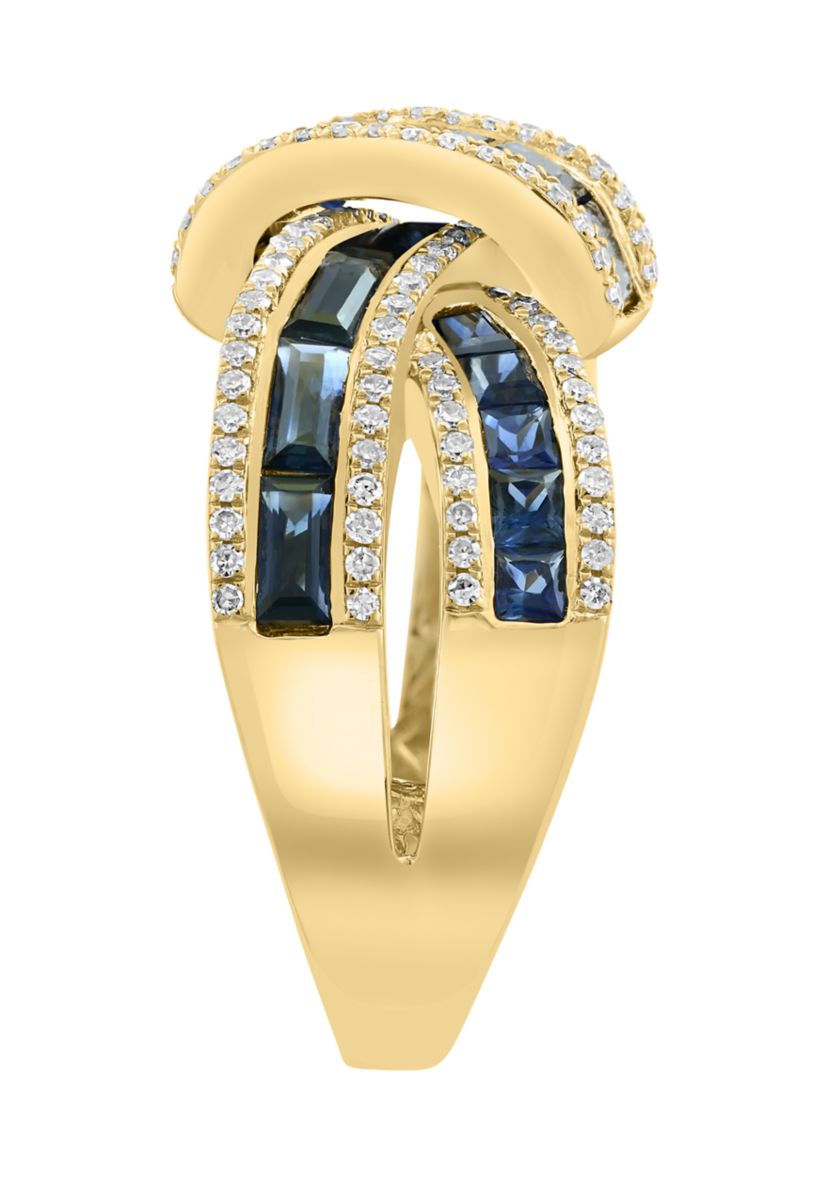 14K Yellow Gold Diamond Sapphire Ring 