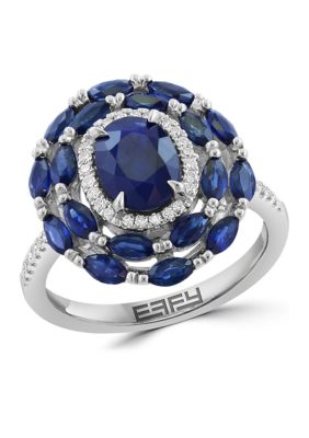 Effy 1/8 ct. t.w. Diamond, 3.22 ct. t.w. Sapphire Ring in 14K White Gold, 7 -  0191120862583