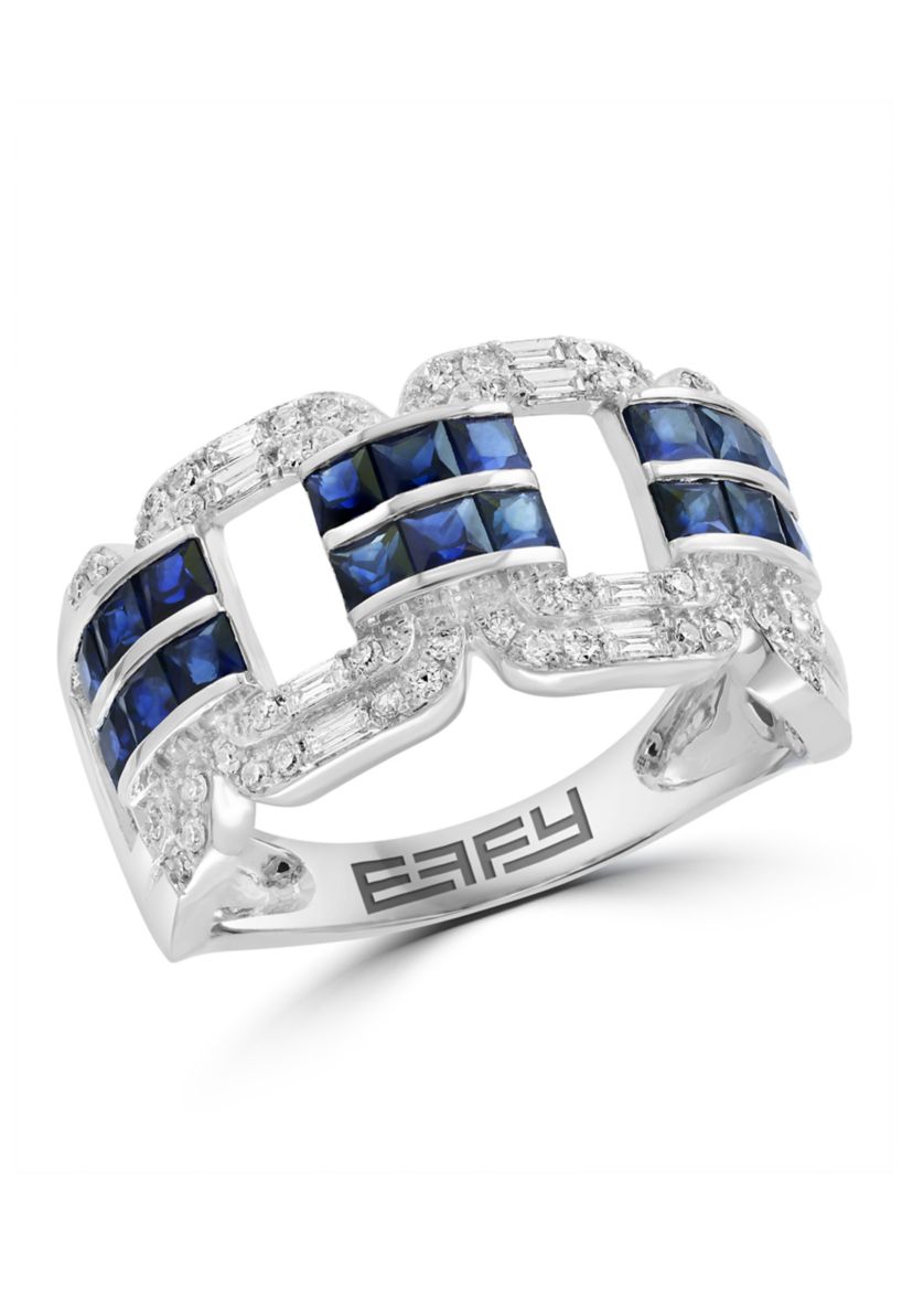 Diamond and Sapphire Ring in 14K White Gold
