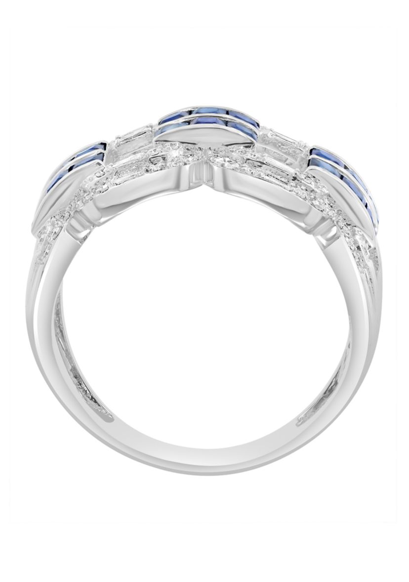Diamond and Sapphire Ring in 14K White Gold