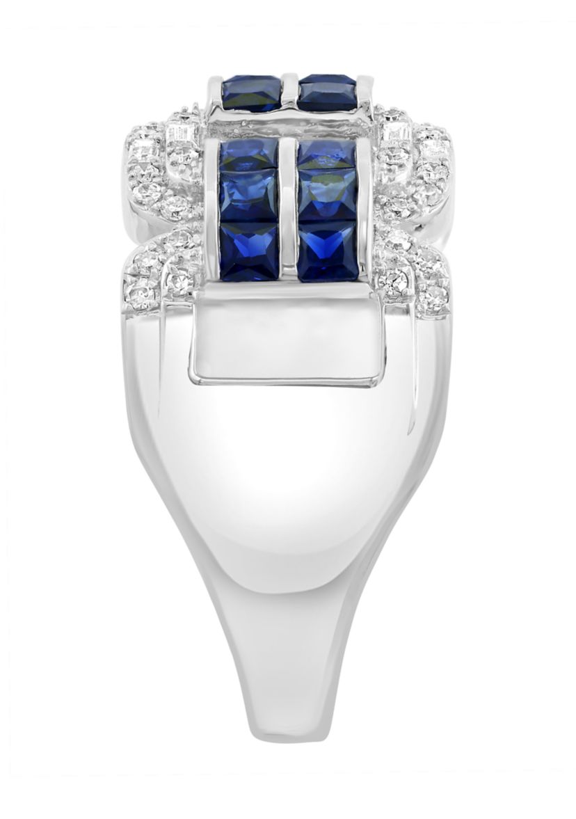 Diamond and Sapphire Ring in 14K White Gold