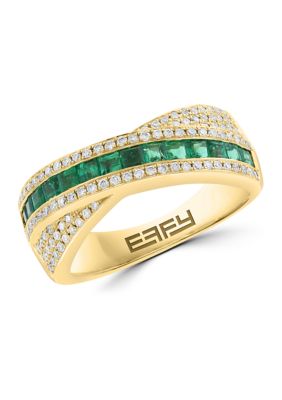 Effy 14K Yellow Gold Diamond and Natural Emerald Ring, 7