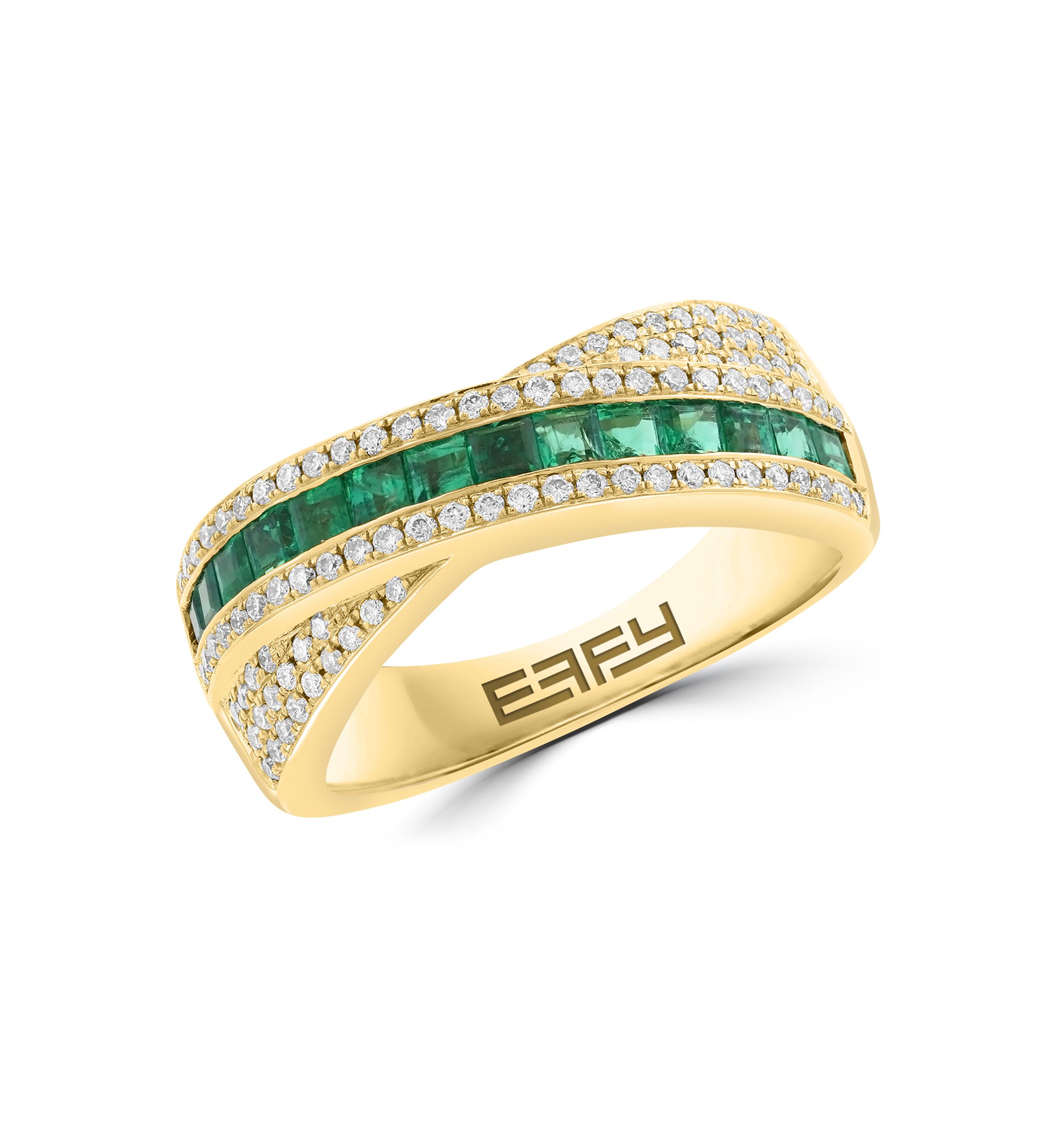 14K Yellow Gold Diamond and Natural Emerald Ring