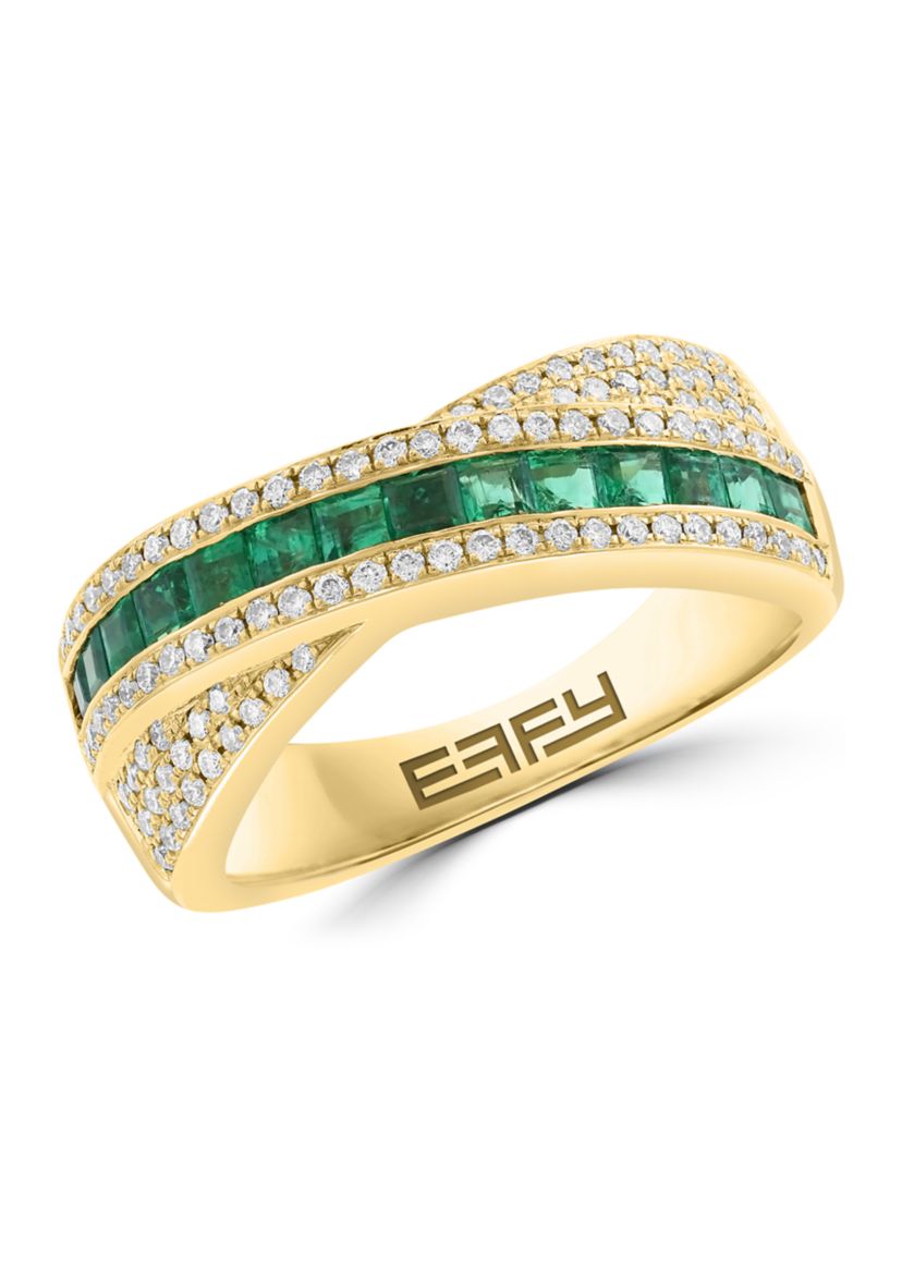 14K Yellow Gold Diamond and Natural Emerald Ring