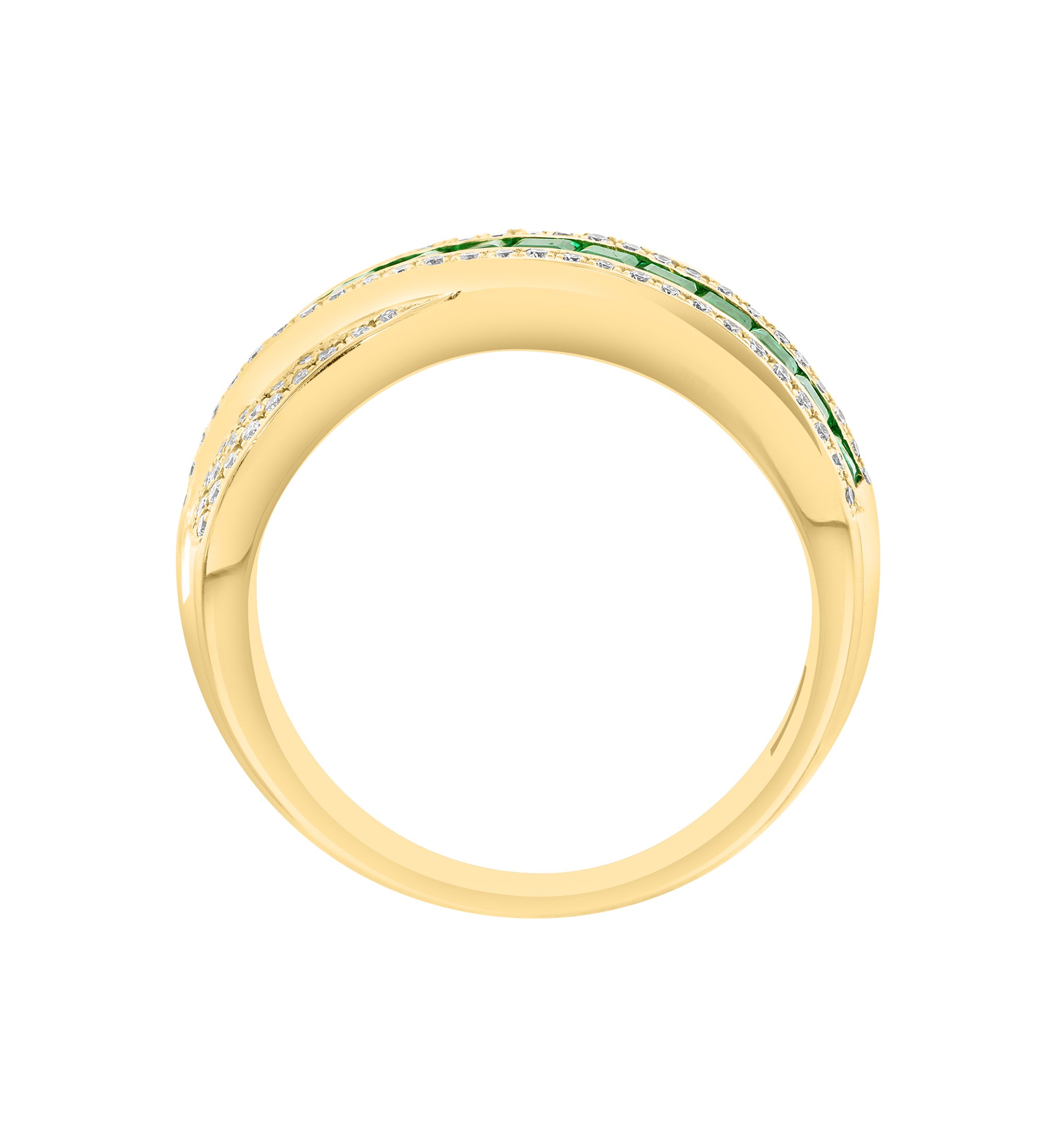 14K Yellow Gold Diamond and Natural Emerald Ring
