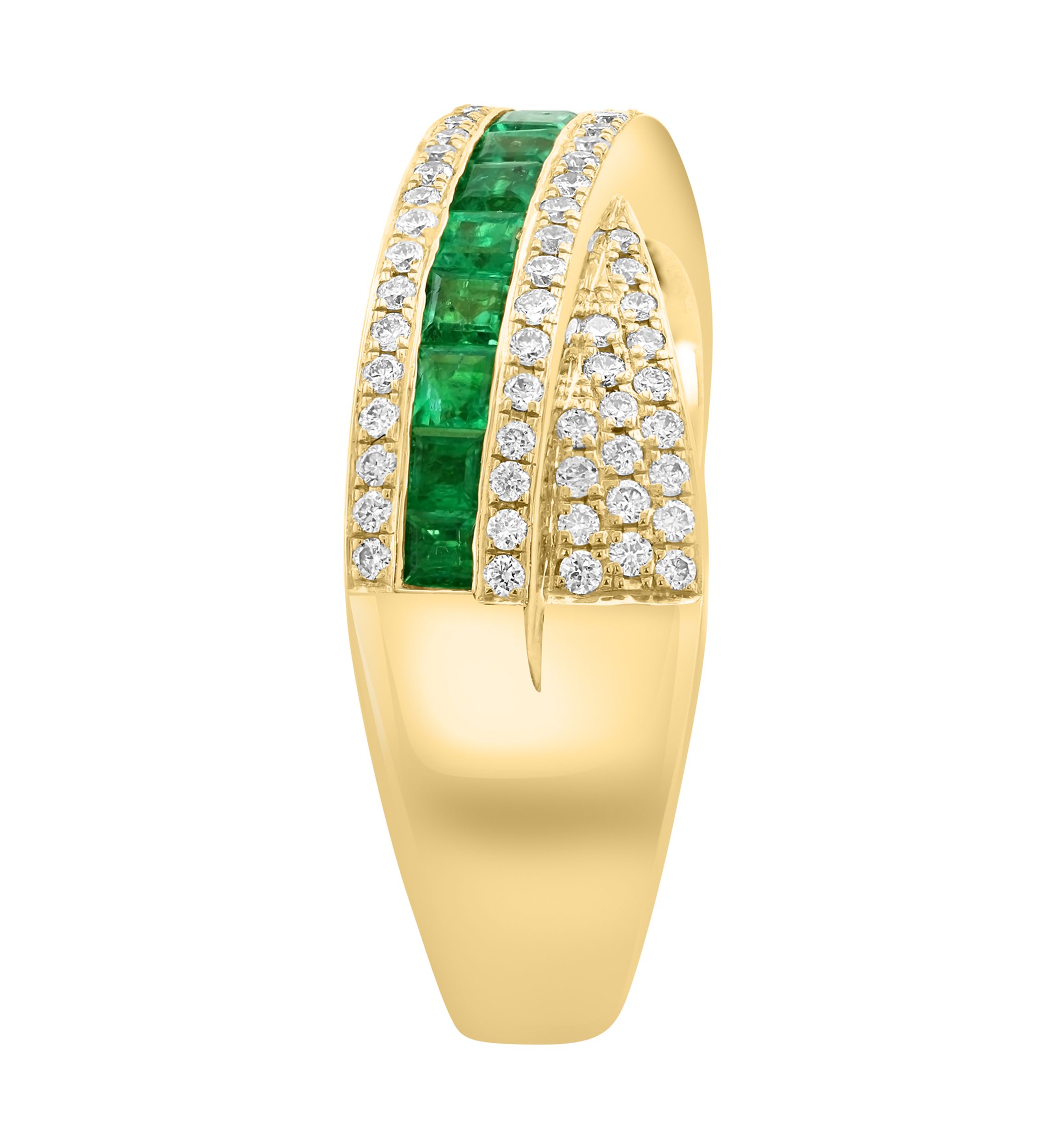14K Yellow Gold Diamond and Natural Emerald Ring