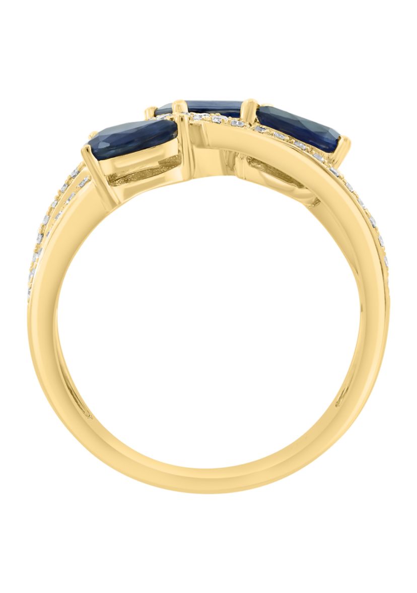 14K Yellow Gold Diamond Sapphire Ring 