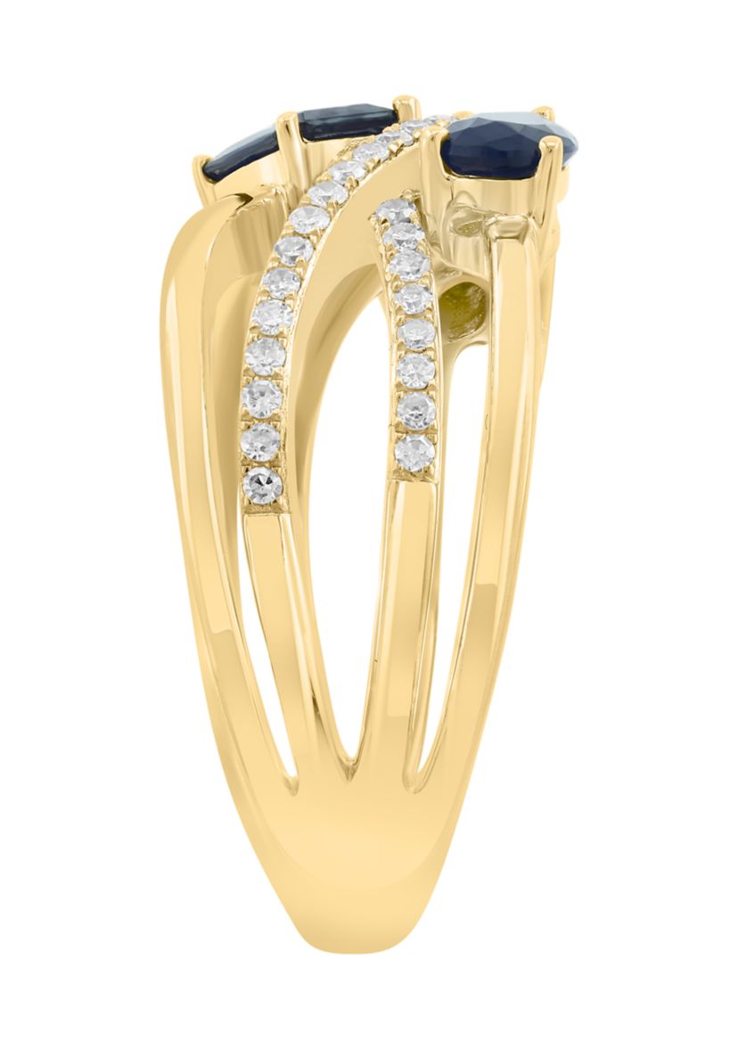 14K Yellow Gold Diamond Sapphire Ring 
