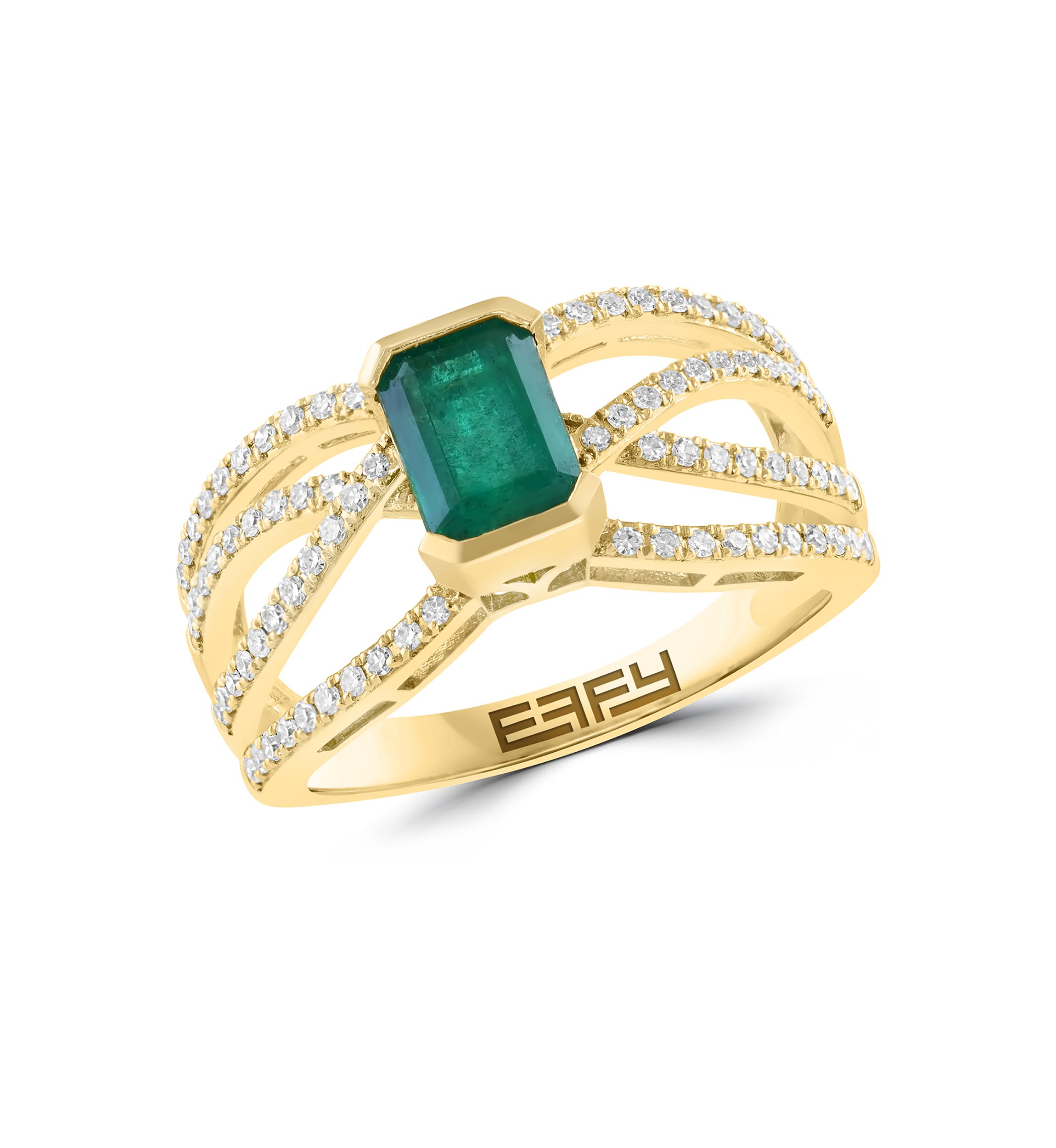 1/3 ct. t.w. Diamond and 1 ct. t.w. Emerald Ring in 14K Yellow Gold 
