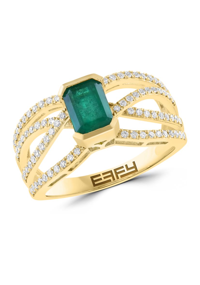 1/3 ct. t.w. Diamond and 1 ct. t.w. Emerald Ring in 14K Yellow Gold 