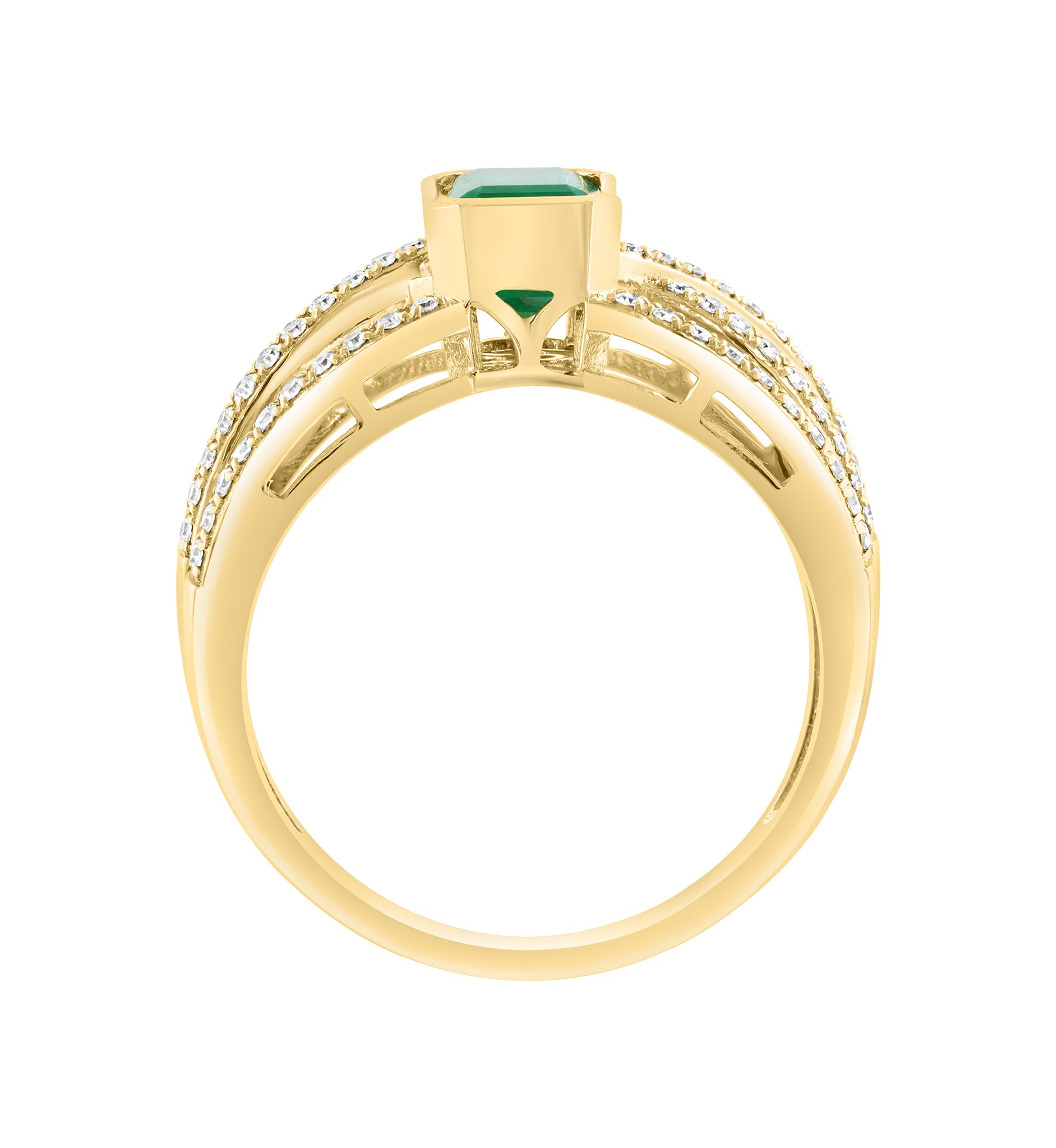 1/3 ct. t.w. Diamond and 1 ct. t.w. Emerald Ring in 14K Yellow Gold 
