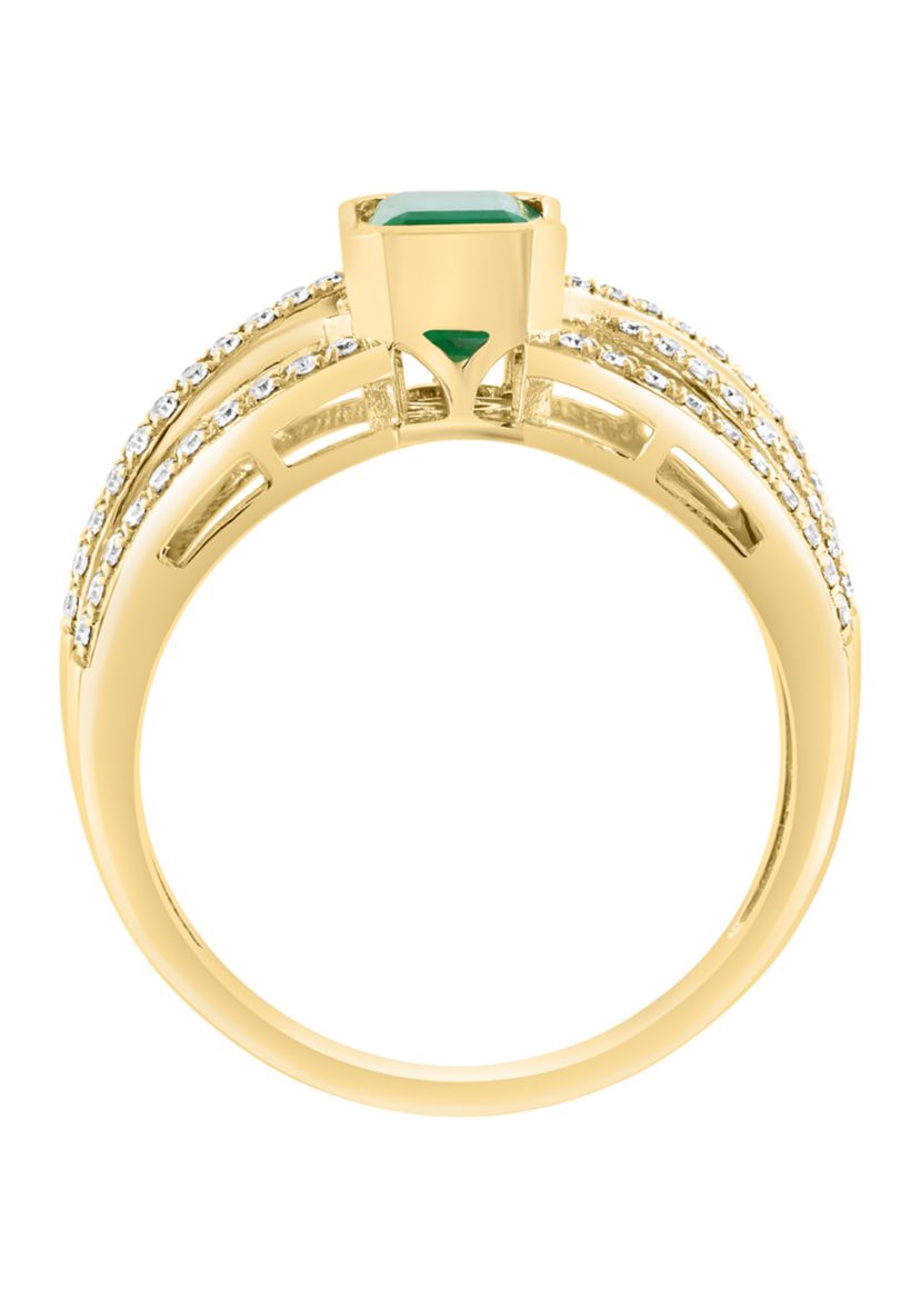 1/3 ct. t.w. Diamond and 1 ct. t.w. Emerald Ring in 14K Yellow Gold 