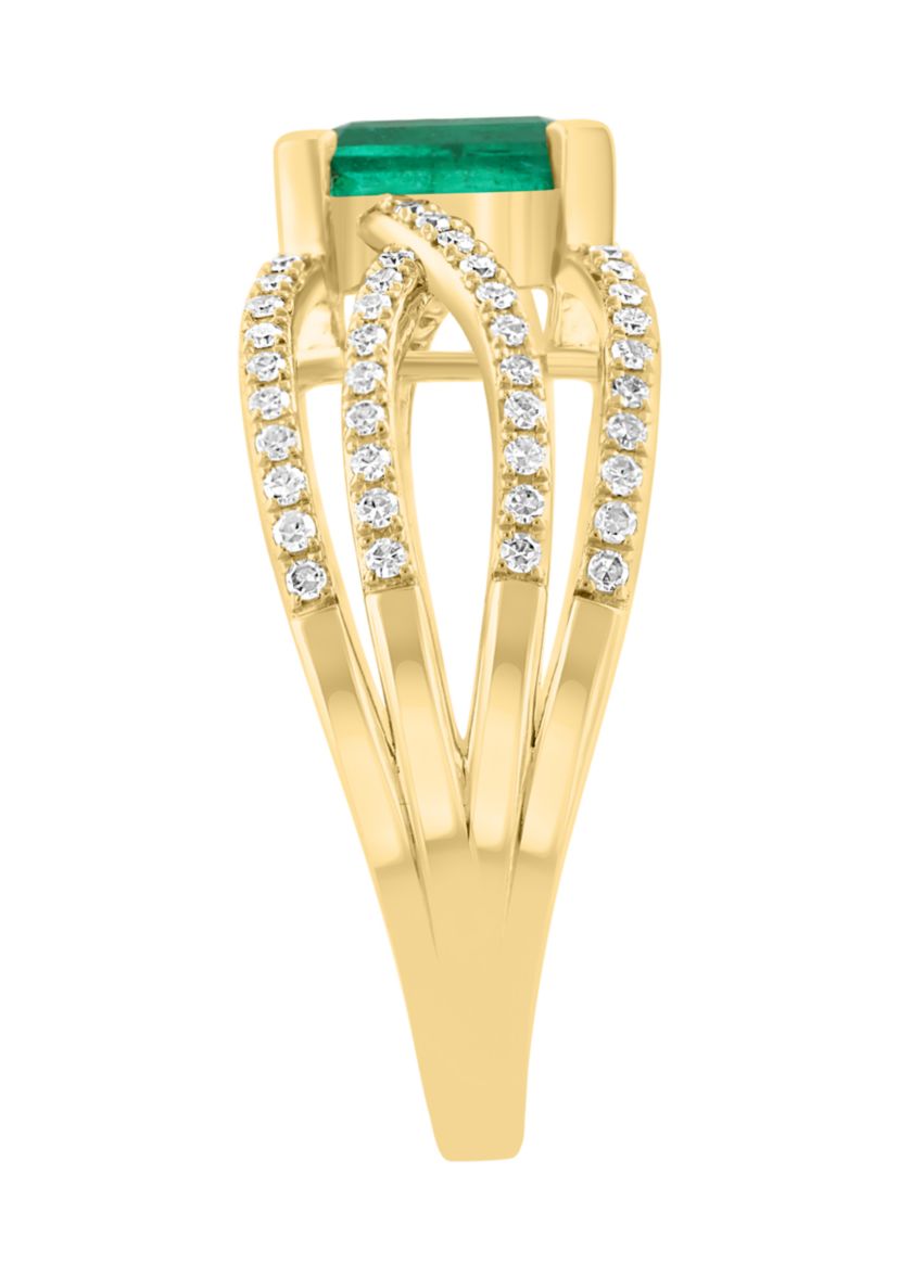 1/3 ct. t.w. Diamond and 1 ct. t.w. Emerald Ring in 14K Yellow Gold 