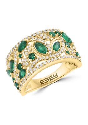 Effy 14K Yellow Gold Diamond, Natural Emerald Ring, 7
