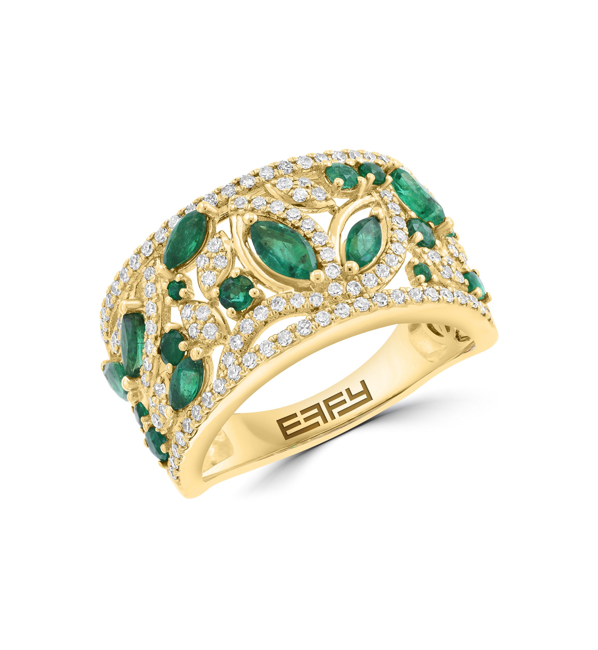14K Yellow Gold Diamond, Natural Emerald Ring