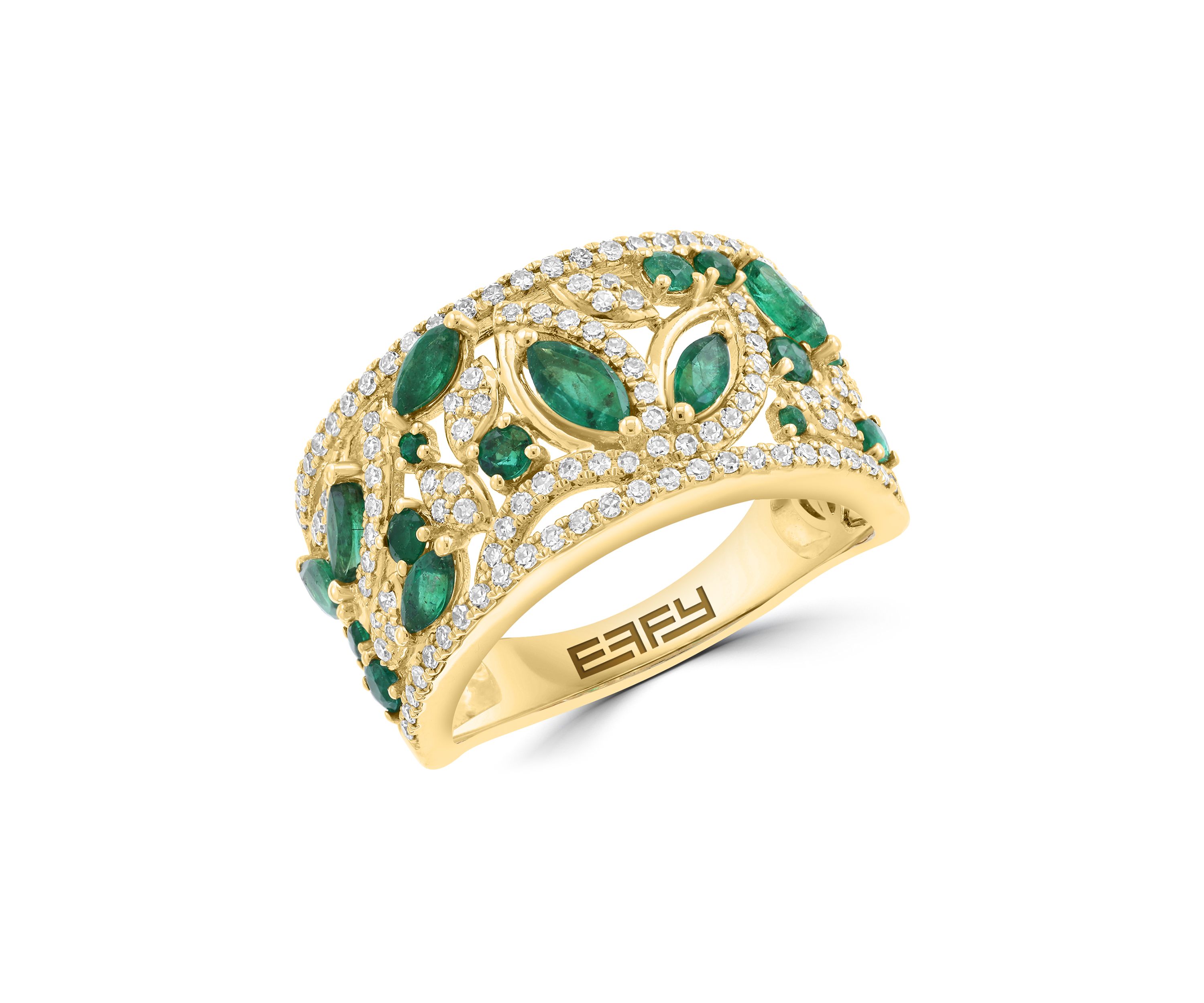 14K Yellow Gold Diamond, Natural Emerald Ring