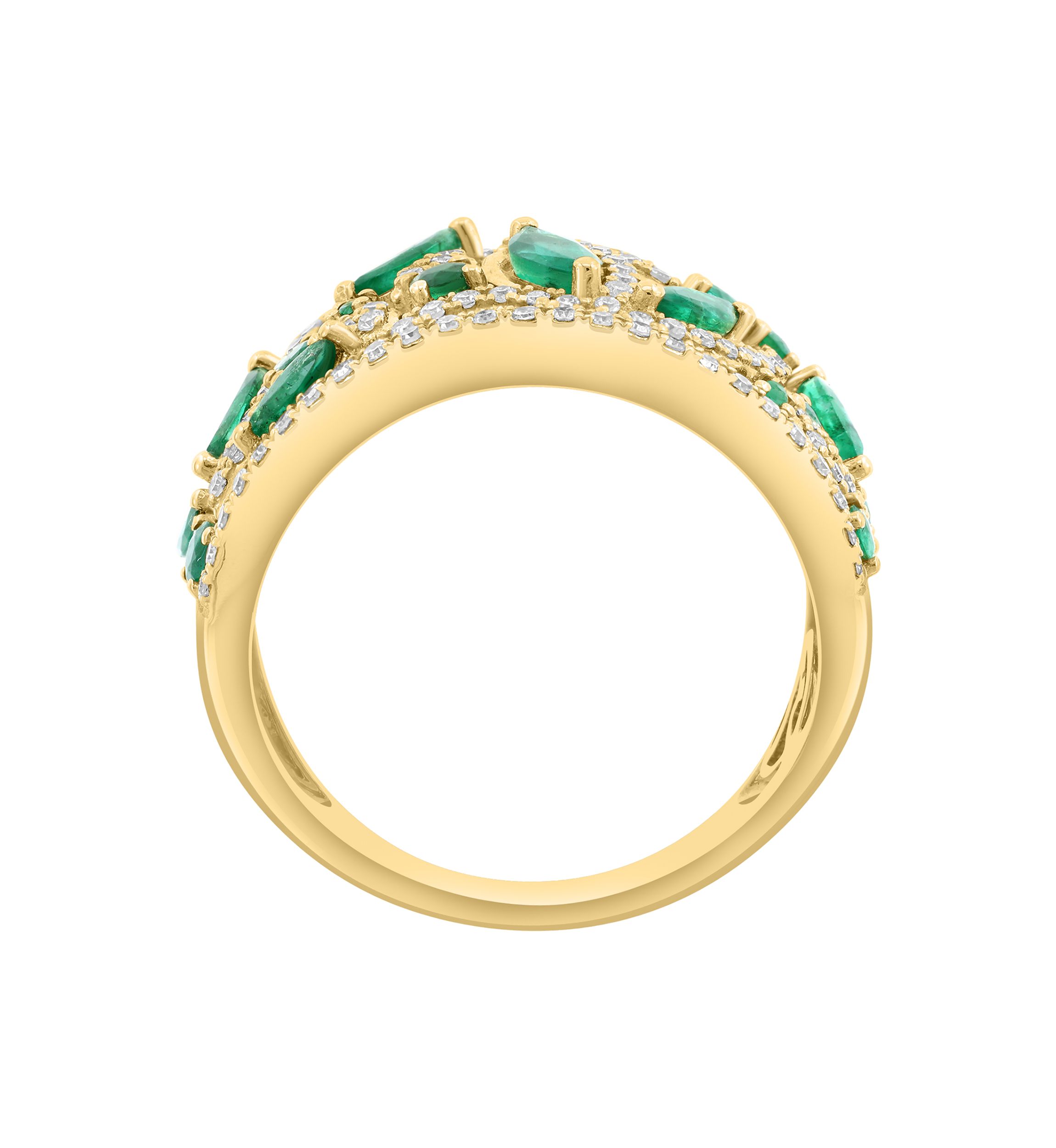 14K Yellow Gold Diamond, Natural Emerald Ring
