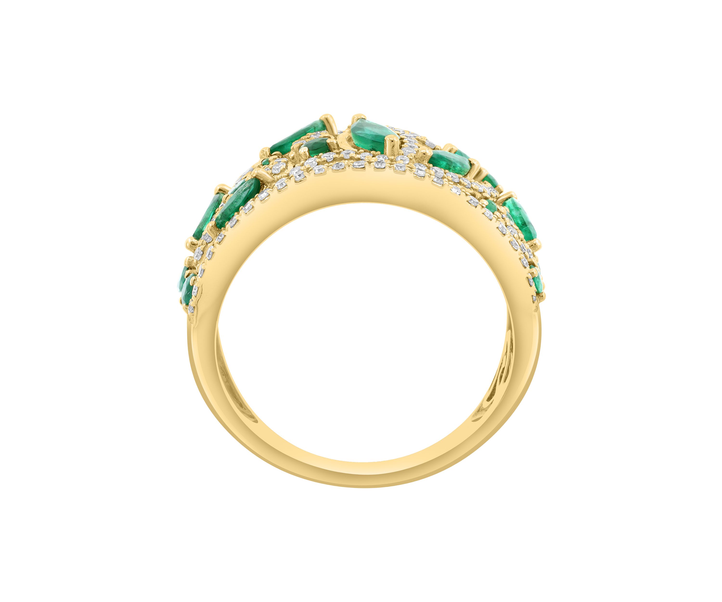 14K Yellow Gold Diamond, Natural Emerald Ring
