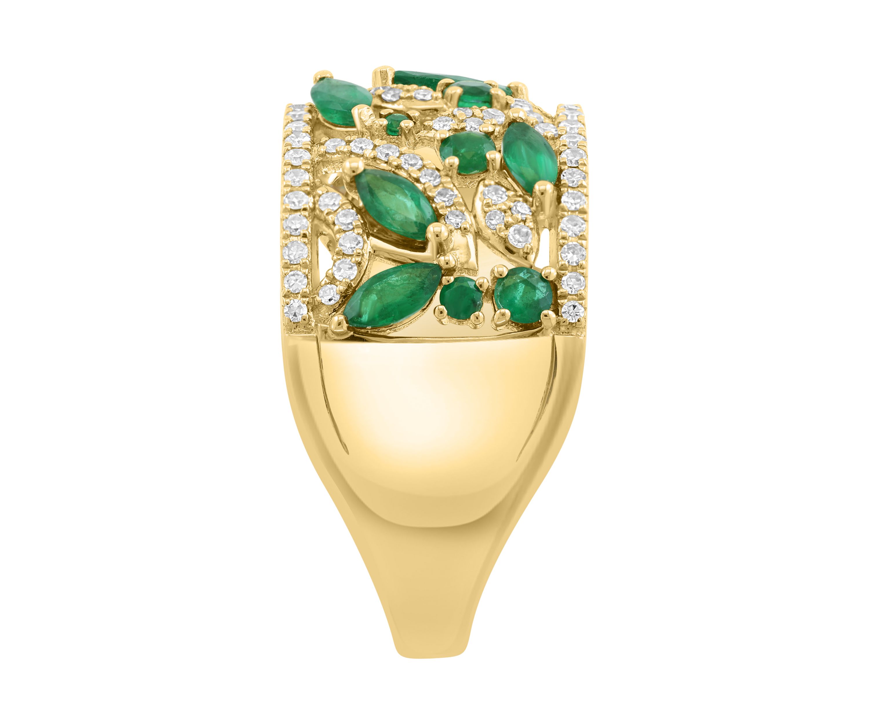 14K Yellow Gold Diamond, Natural Emerald Ring